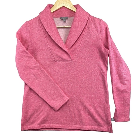 TALBOTS Petite Small Pink Heather Featherweight Fleece Wrap Neck‎ Pullover Top - Picture 1 of 13
